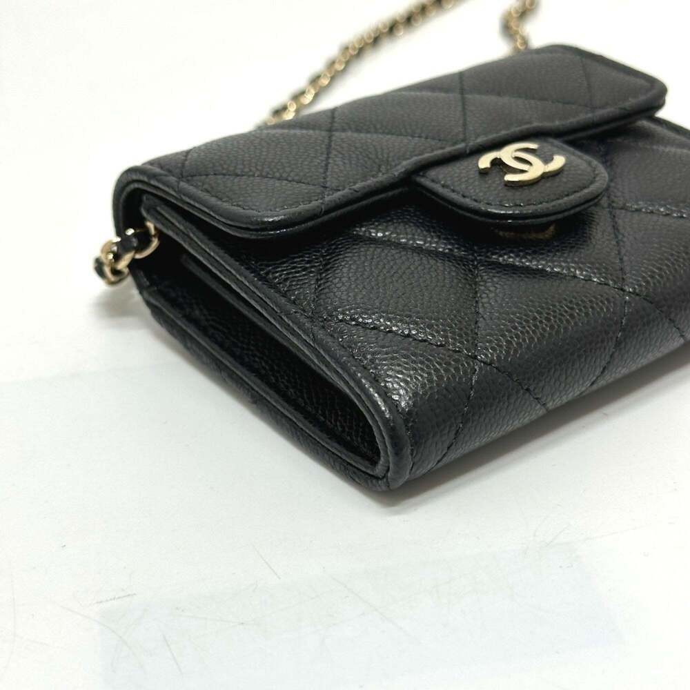 CHANEL Authentic Black Caviar Leather Logo Pochette Wallet - Picture 5 of 13